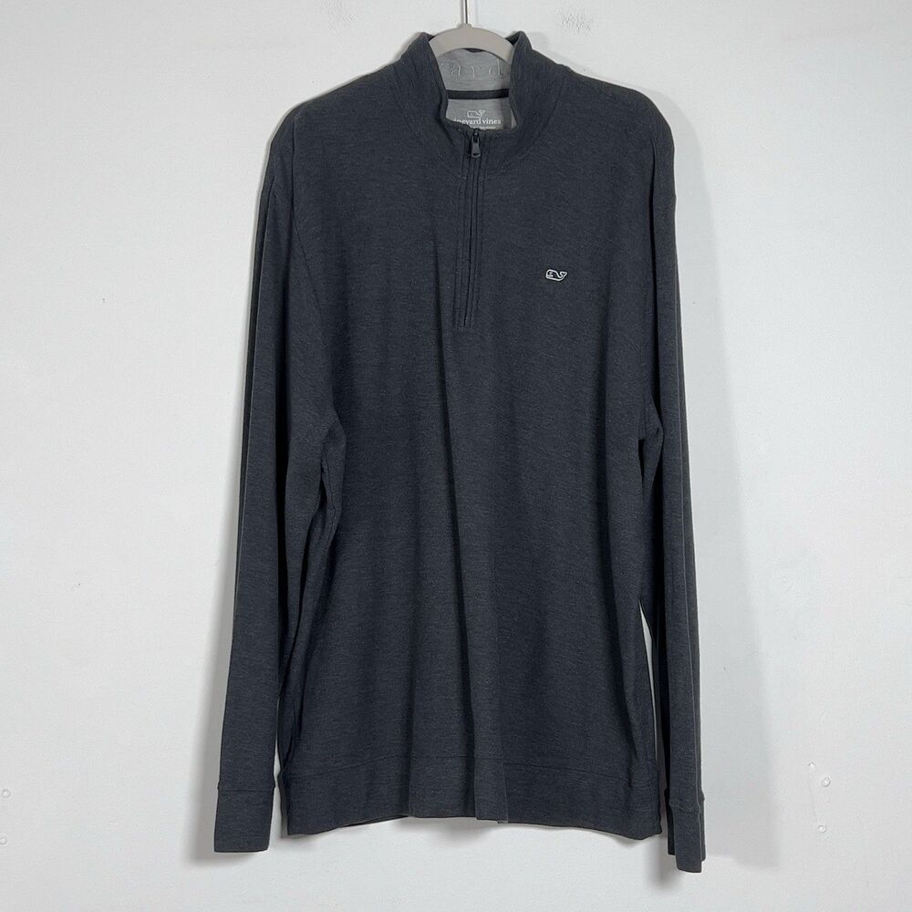 Vineyard Vines Saltwater 1/4 Zip Pullover Mens Sz 2XL Charcoal Gray Pima Cotton